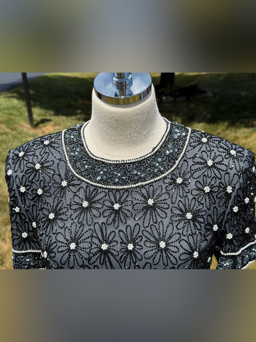 Vintage Adrianna Papell Evening Silk Beaded Pearl Sequin Art Deco Gatsby Top - Picture 5 of 15
